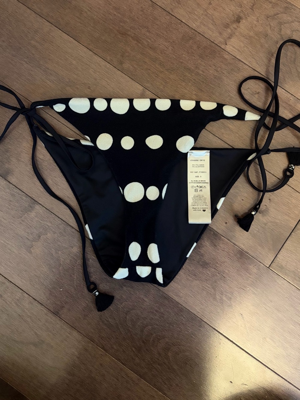 Johanna Ortiz Black & White Polka Dot Tie-Side Bikini Bottoms